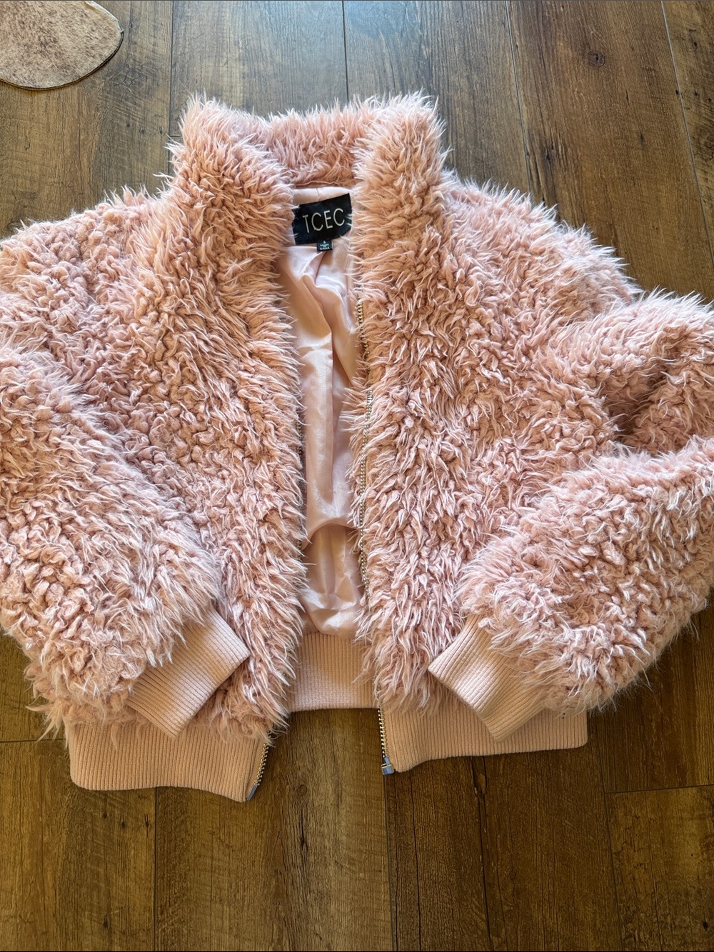 TCEC Pink Faux Fur Bomber Jacket